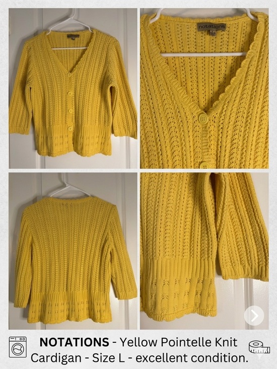 Notations Sweaters - NOTATIONS Bright Yellow Pointelle Button Cardigan